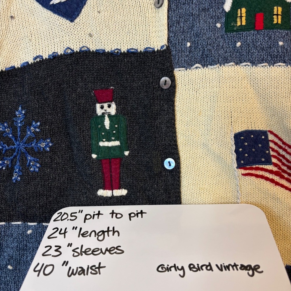 Villager Sport Liz Claiborne Women's L Sweater Patchwork Christmas Nutcracker - Picture 5 of 7
